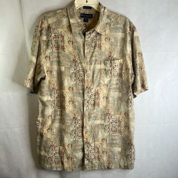 Weekender Casual Lifestyle Finest Silk Blend Short Sleeve Button Up Shirt Sz LG - Picture 6 of 6
